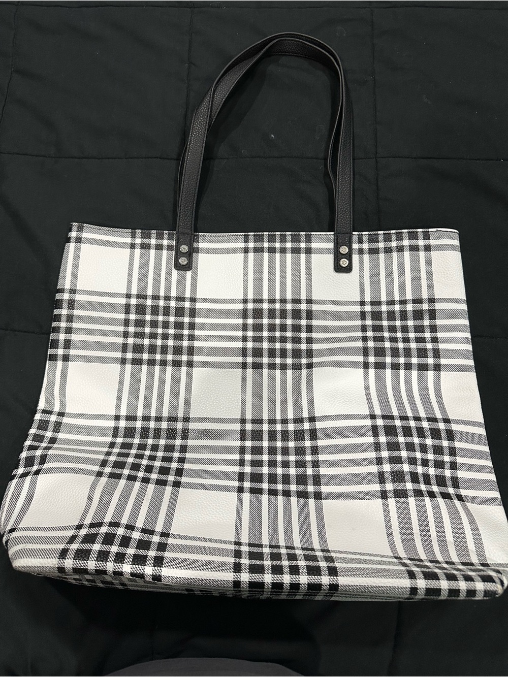 Thirty One Around Town Black and White Plaid Everyday Tote
